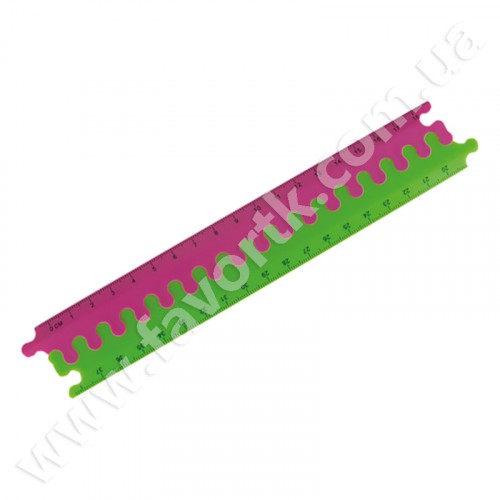 Лінійка-пазл пластикова, 2 частини по 20 см, в блістері, рожевий з салатовим